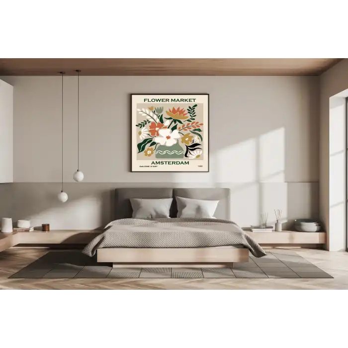 Flower Market Amsterdam Metal Çerçeveli Kare Tablo 1