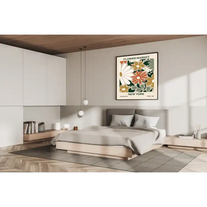 Flower Market New York Metal Çerçeveli Kare Tablo 3