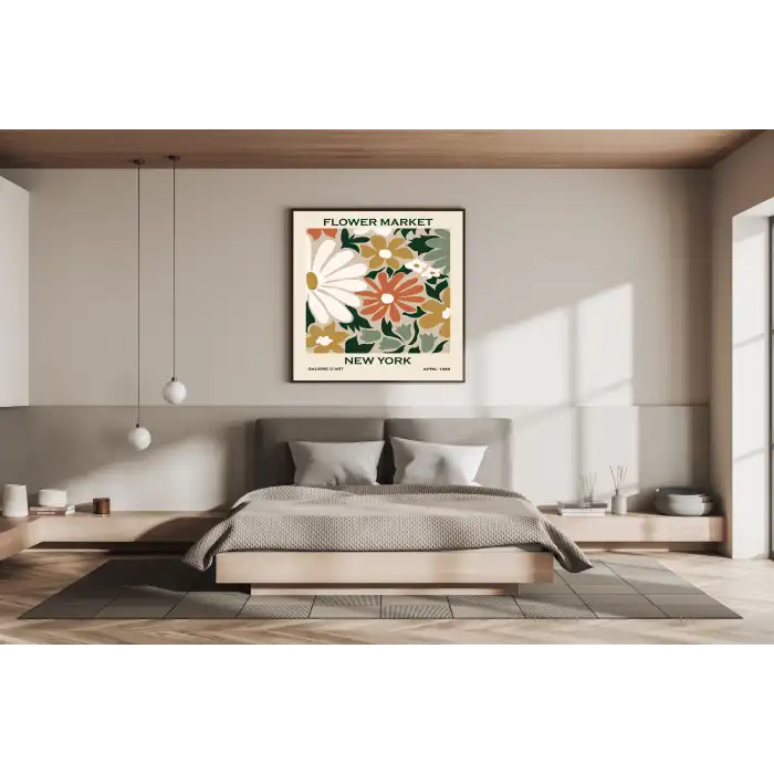 Flower Market New York Metal Çerçeveli Kare Tablo 3