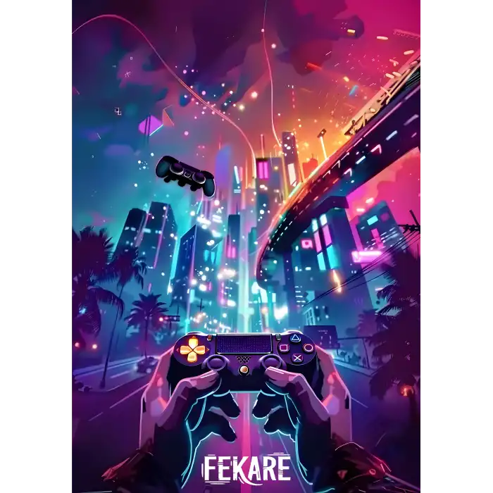Futuristik Şehir Gamer Poster Tablo