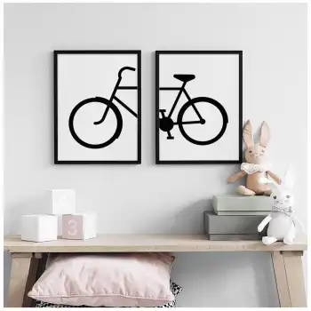 Bisiklet Desenli Çocuk Odası Poster Tablo Seti
