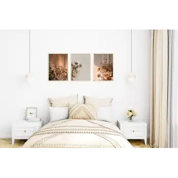 Çiçekli Fon 3’lü Poster Tablo Seti