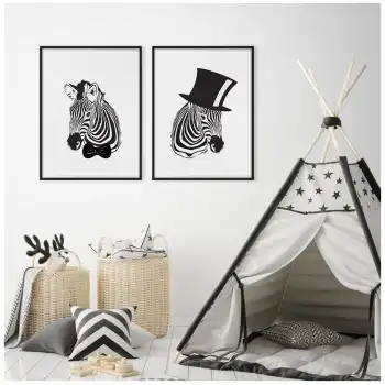 Zebra Desenli Çocuk Odası Poster Tablo Seti