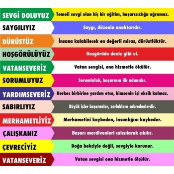 Değerler Eğitimi Merdiven Yazıları 2- Laminasyonlu