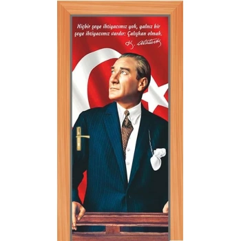 Atatürk Kapı Giydirmesi -Bayrak Fonlu