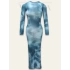 Mavi Batik Desenli Parmak Geçmeli Sandy Elbise