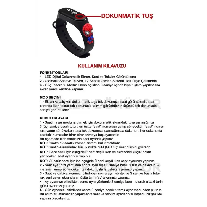 Dijital Dokunmatik Kol Saat Kız Çocuk Slikon Kordon Bileklik Su Geçirmez