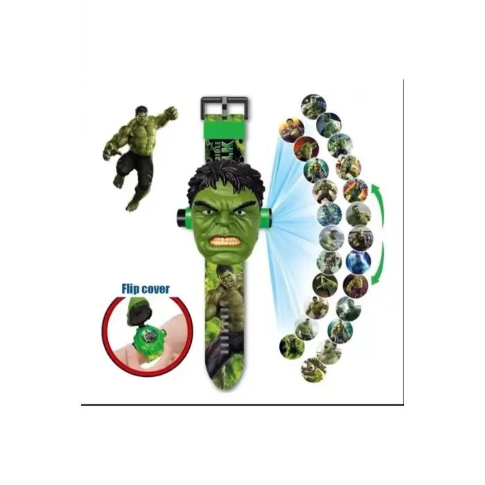 Hulk Karakterli Projeksiyon Resim Yansıtmalı Dijital Çocuk Kol Saati