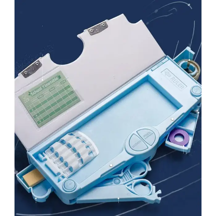 Kalem Kutusu cetvelli, makaslı , kalem traşlı, silgi ve bantlı, Otomatik ( Unicorn ve Uzay )