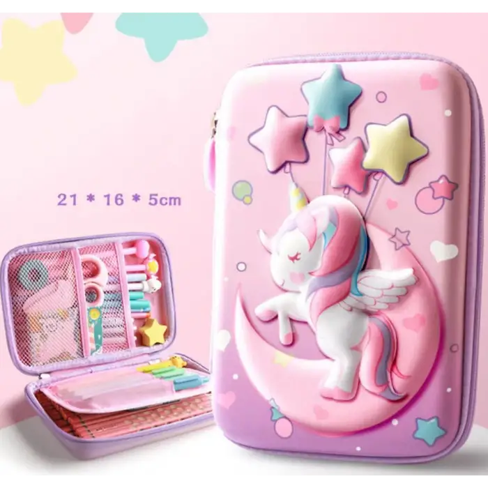 Büyük Boy Kabartmalı Unicorn Su Geçirmez ABS Pastik Kalem Kutusu