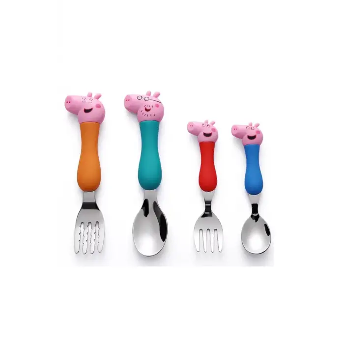 Peppa Pig Ailesi Çatal Kaşık Seti + Peppa Ve Kardeşi George 25 Cm 2li Peluş Oyuncak