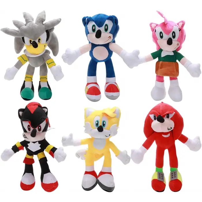 Sonic 6 lı Peluş, Sonic the Hedgehog, Tails, Knuckles, Amy Rose, Silver , Shadow