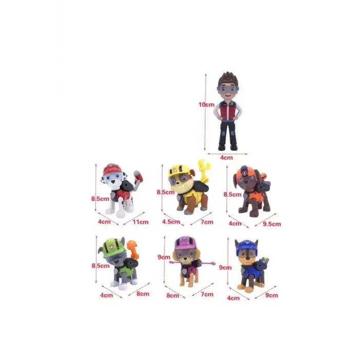 Kumik PAW PATROL 7 li Figür seti, Chase, Marshall, Zuma, Rubble, Skye, Rocky ve Ryder