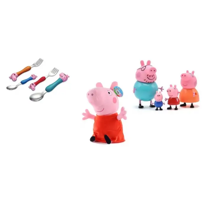 Peppa Pig Peppa Aile Çatal Kaşık seti, Peppa Peluş 19 cm ve Peppa Aile Figür Seti