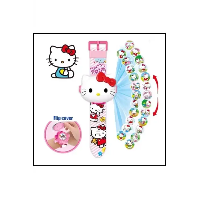 Hello Kitty Karakterli Projeksiyon Resim Yansıtmalı Dijital Çocuk Kol Saati