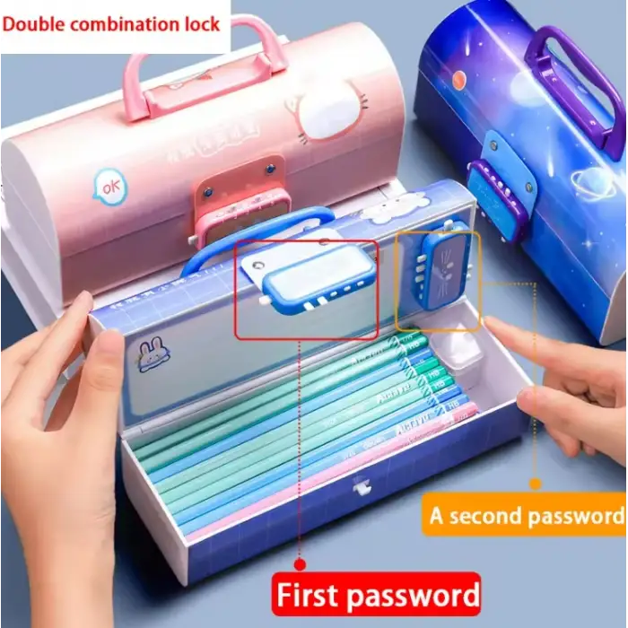 Çift Şifreli Çift Bölmeli Aynalı Kalem Kutusu