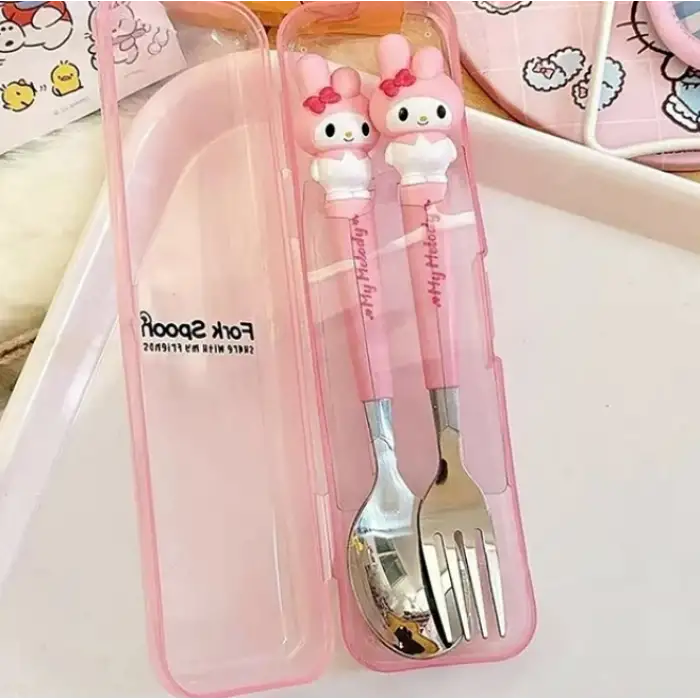 Sanrio Karakterleri Çatal Kaşık Seti Hello Kitty, Kuromi, My Melody, Pompompurin