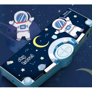 Kalem Kutusu cetvelli, makaslı , kalem traşlı, silgi ve bantlı, Otomatik ( Unicorn ve Uzay )