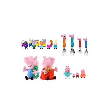 Kumik Peppa Pig Ailesi Peluş Çatal Kaşık Figür Setleri