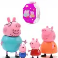 Peppa Pig Ailesi 4 lü figür ve Peppa Ailesi Led Saat ( 2 li paket )