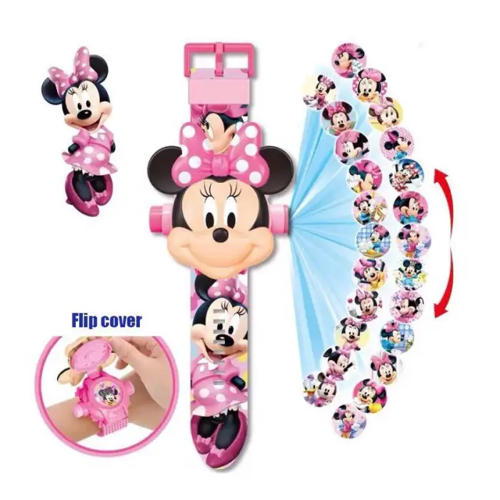 Minnie Mouse Projeksiyonlu Saat 24 Farklı Karakteri Duvara Yansıt