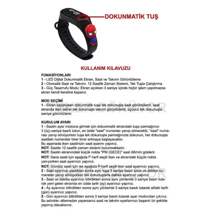 Dijital Dokunmatik Su Geçirmez Figürlü Çocuk Kol Saat Slikon Kordon Disney Mıckey