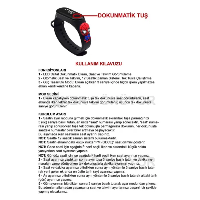 Dijital Dokunmatik Led Ekran Su Geçirmez Figürlü Çocuk Kol Saati Bileklik