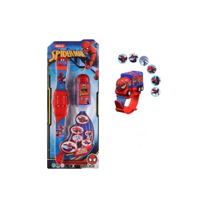 Kumik Spiderman Arabalı Ve Projeksiyonlu Saat 6 Farklı Karakteri Duvara Yansıtır