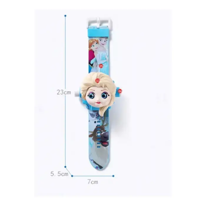 Kumik Projeksiyon Işıklı Resimli Mor Pembe Dijital Çocuk Yeniyıl Hediyesi Kutulu Saat Elsa