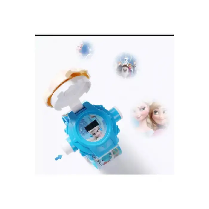 Kumik Projeksiyon Işıklı Resimli Mor Pembe Dijital Çocuk Yeniyıl Hediyesi Kutulu Saat Elsa