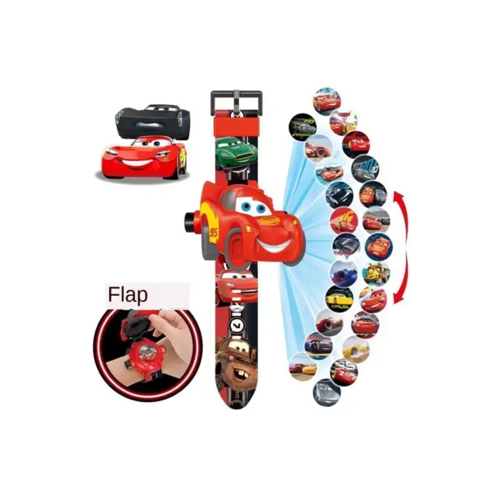 Kumik Projeksiyon Işıklı Resimli Pixar Cars Araba Dijital Erkek Çocuk Saat Hediyelik Kutulu