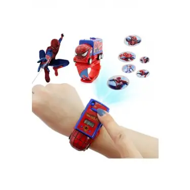 Kumik Spiderman Arabalı Ve Projeksiyonlu Saat 6 Farklı Karakteri Duvara Yansıtır