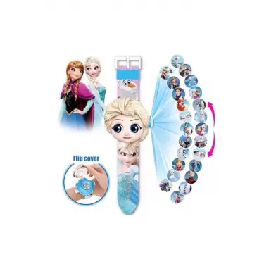 Kumik Ellsa Karakterli Projeksiyon Resim Yansıtmalı Dijital Çocuk Kol Saati