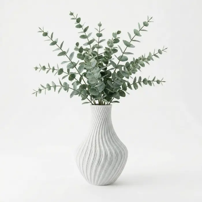 Beyaz Mermer Dokulu Spiral Tasarım Dekoratif Vazo ve Saksı - Modern 3D Baskı (20x13 cm)