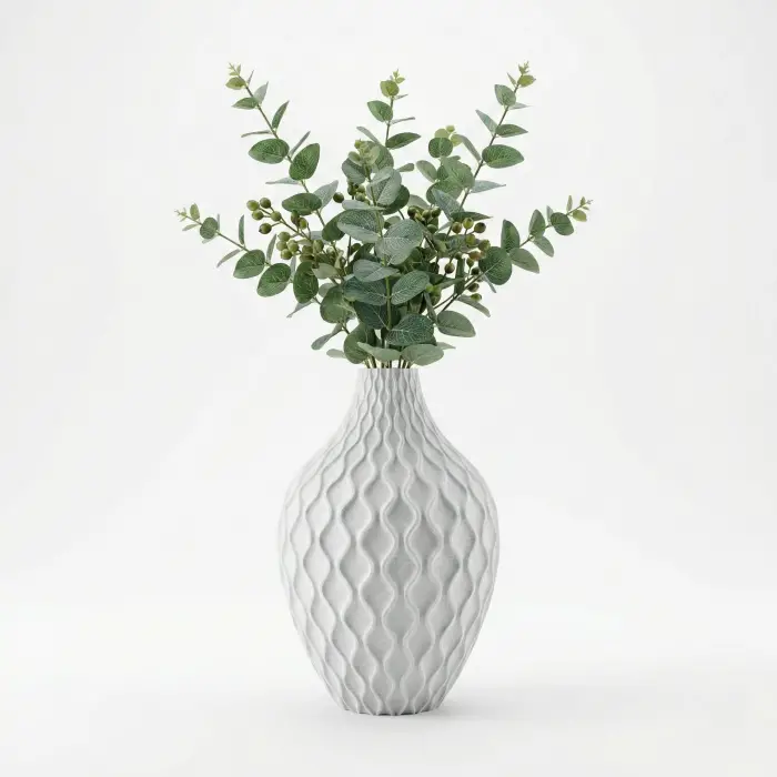 Modern Spiral Tasarım Beyaz Mermer Dokulu Dekoratif Vazo ve Saksı - 21 cm