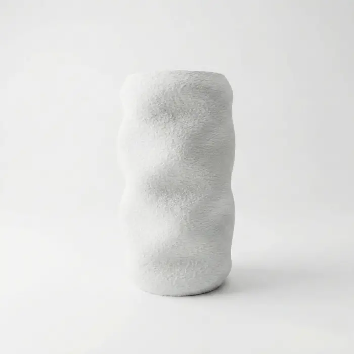 Modern Dalgalı Tasarım Beyaz Dokulu Vazo - Kumtaşı Görünümlü Dekoratif Obje (16cm)
