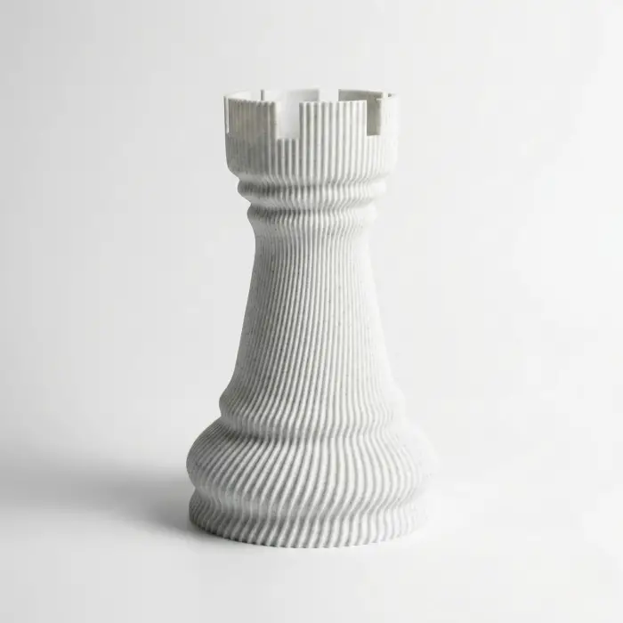 Beyaz Mermer Dokulu Kale Tasarımlı Dekoratif Vazo ve Saksı - Modern Spiral 3D Tasarım (18x11 cm)