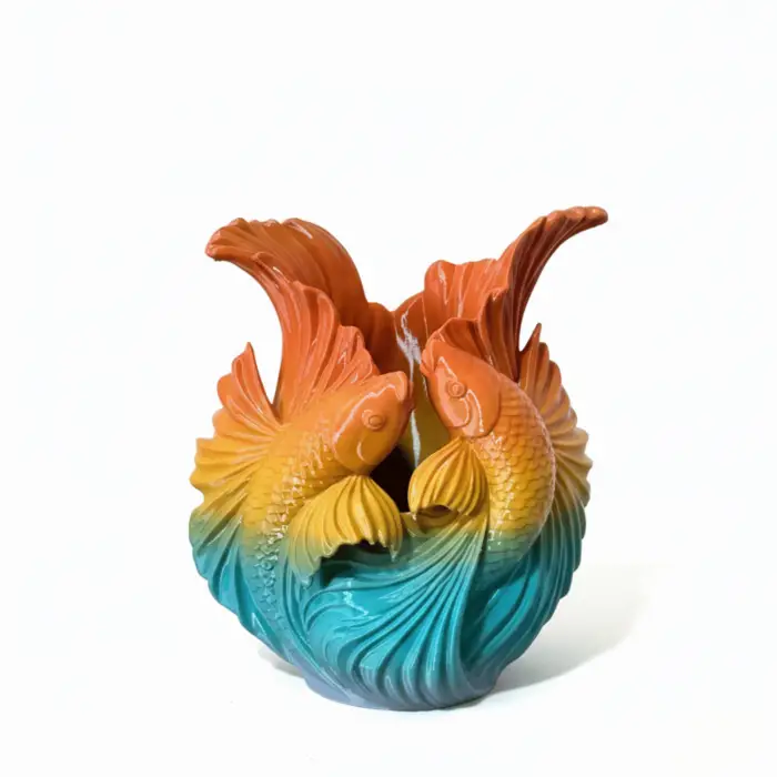 Dekoratif Koi Balığı Figürlü Kalemlik & Vazo - 3D Tasarım Modern Masaüstü Organizer (14x10cm)