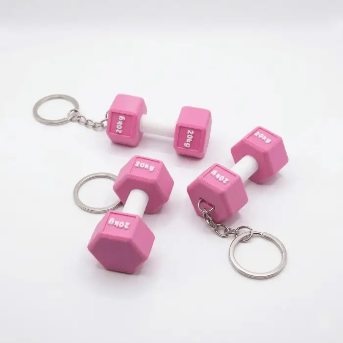 Pinkbell 3D Baskı Pembe Dumbbell Anahtarlık – 20kg Yazılı Mini Ağırlık – Spor Severlere Özel Hediye