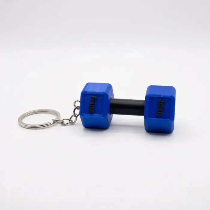 Pinkbell 3D Baskı Mavi Dumbbell Anahtarlık – 20kg Yazılı Mini Ağırlık – Spor Severlere Özel Hediye
