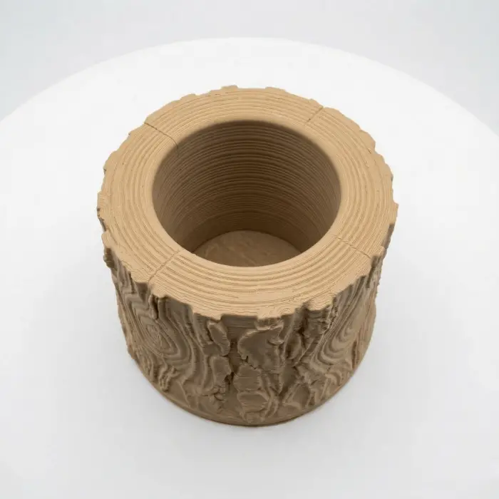 3D Baskı Ahşap Dokulu Kütük Saksı ve Kalemlik - Özel Hediye Kutulu