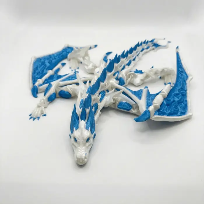 Atatug Dev Boy İpeksi Royal Mavi ve Beyaz Kanatlı Ejderha Figürü - 23x23 cm 3D Baskı Hediye