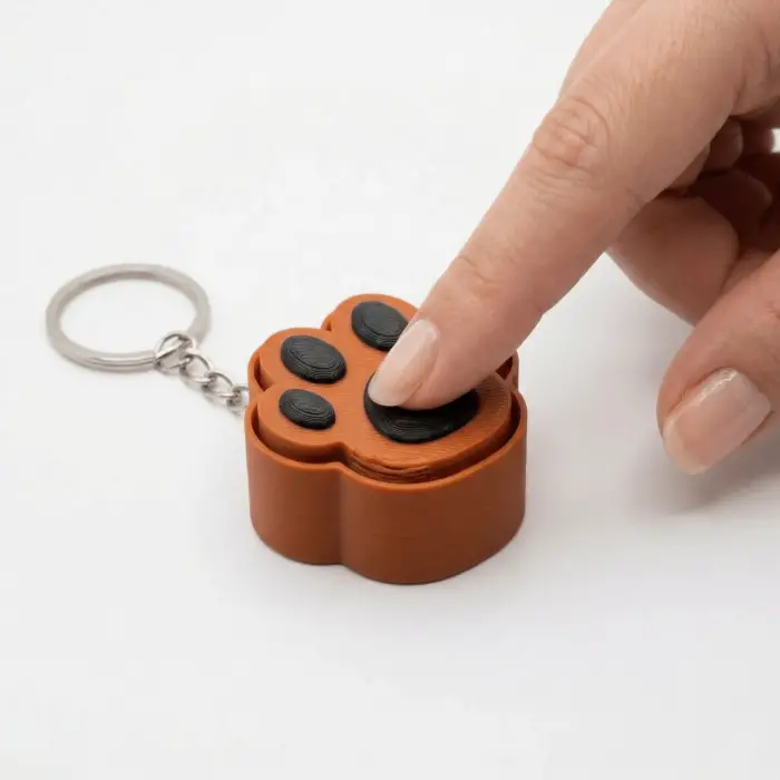 Kedi Patisi Kahverengi-Siyah Fidget Anahtarlık - 3D Baskı Stres Giderici Tıklama Oyuncağı
