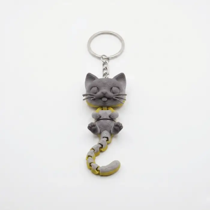 3D Baskı Hareketli Kedi Anahtarlık ve Stres Oyuncağı (Fidget) - Gökkuşağı Renkli