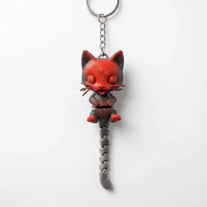3D Baskı Hareketli Kedi Anahtarlık ve Stres Oyuncağı (Fidget) - Gökkuşağı Renkli