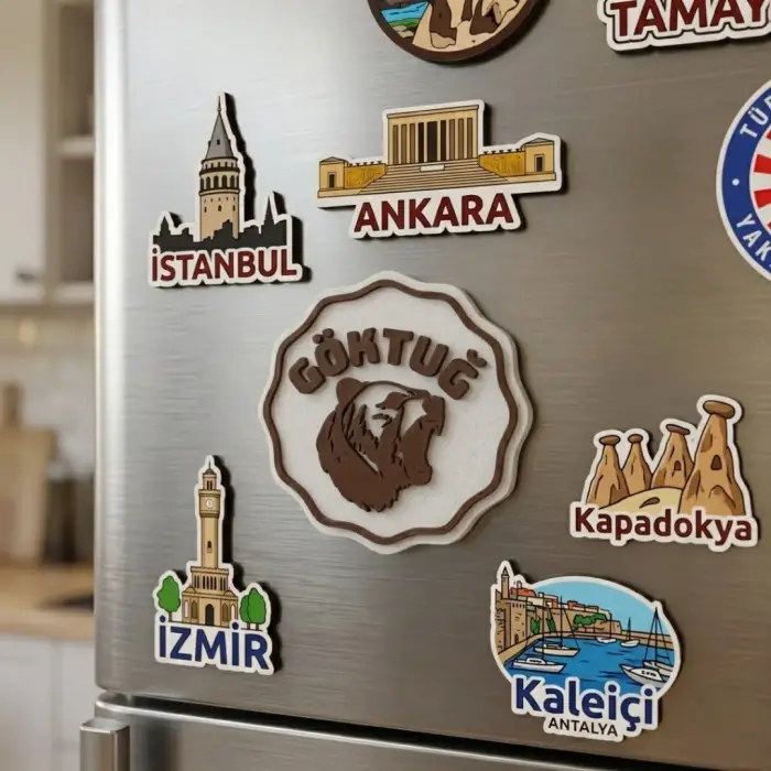 20li Kahverengi Vahşi Ayı Temalı İsme Özel Mermer Zemin Magnet Bebek Hediyeliği - Hastane Odası ve Mevlüt Hatırası