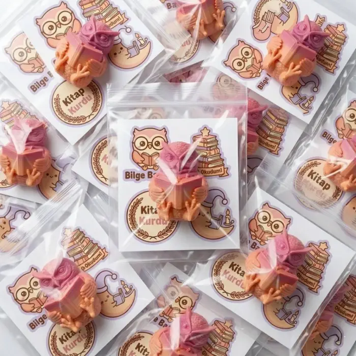 Ürün Başlığı Bilge Baykuş Kitap Okuyan 3D Figür ve Sticker Seti – Öğrenci Ödül Hediyesi | Karne ve Yıl Sonu Sınıf Hediyesi | 7cm