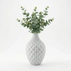 Modern Spiral Tasarım Beyaz Mermer Dokulu Dekoratif Vazo ve Saksı - 21 cm