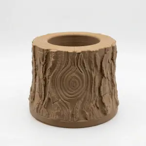 3D Baskı Ahşap Dokulu Kütük Saksı ve Kalemlik - Özel Hediye Kutulu
