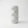 Modern Dalgalı Tasarım Beyaz Dokulu Vazo - Kumtaşı Görünümlü Dekoratif Obje (16cm)